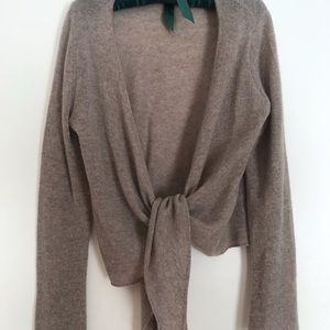 Andrea Jovine Taupe Tie-Front Cashmere Cardigan